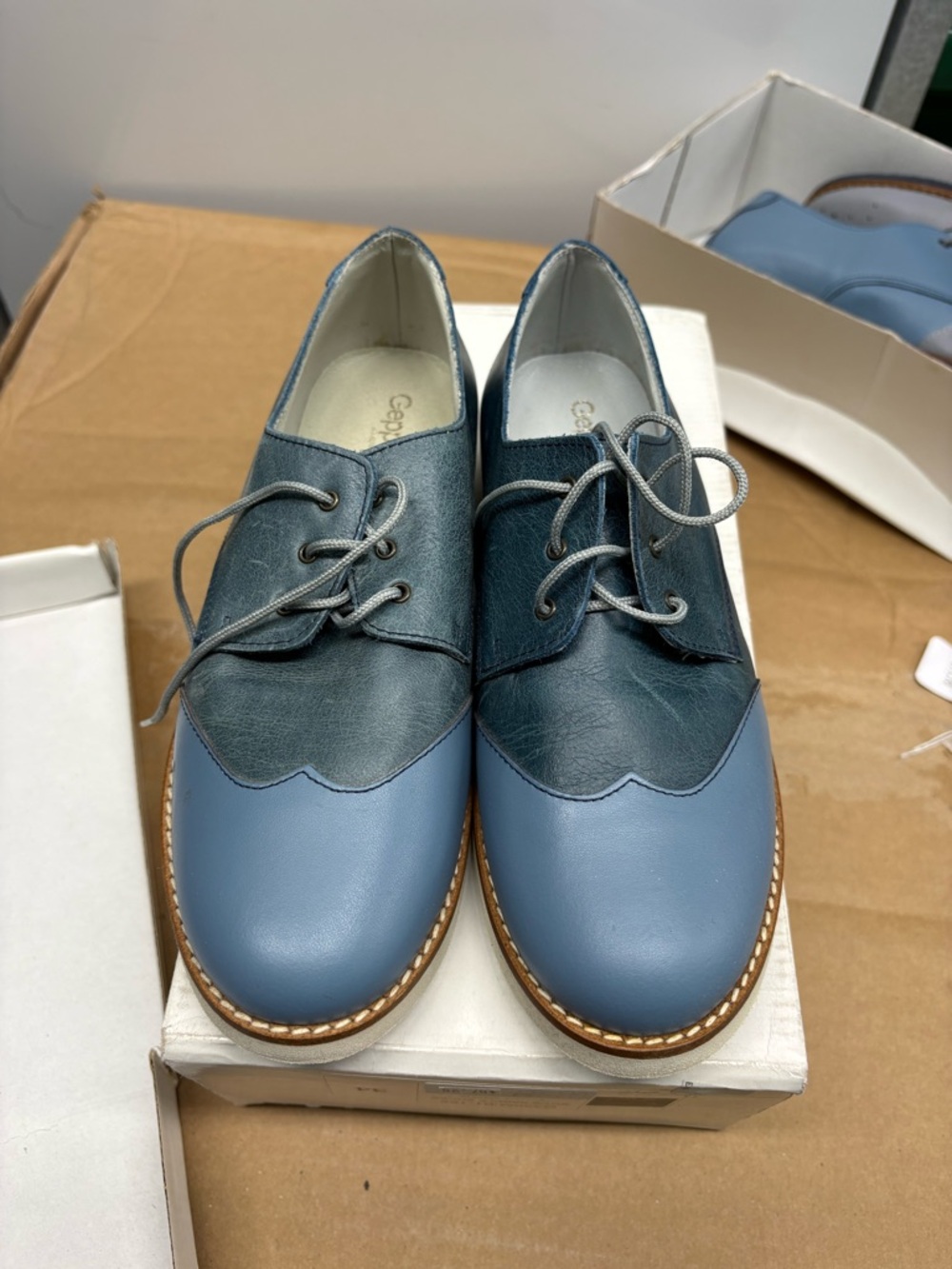 Grepatos Boys Saddle Shoes Blue Gray Leather Oxford EU 34 US 2 Youth